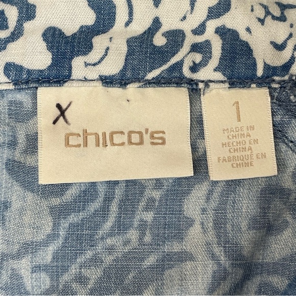 Chico’s Marine Medallion Utility Jacket Small Indigo Blue Lyocell 3/4 Sleeve Tab - Picture 6 of 9